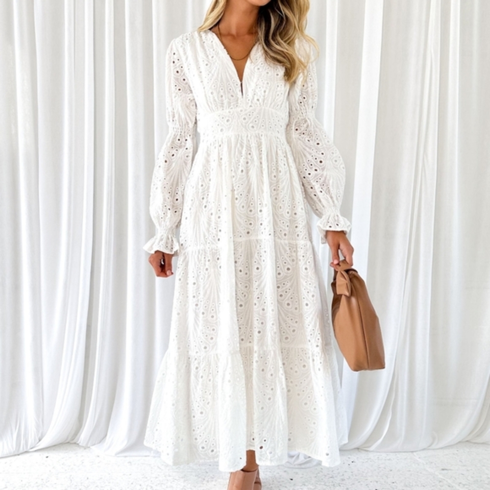 White Eyelet Maxi Dress - Shamrine Anglaise US 16 - Picture 5 of 10